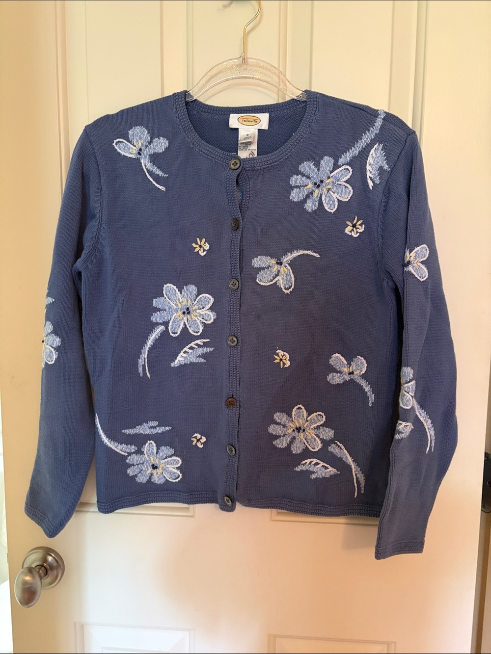 Vintage Talbots Blue Floral Cardigan Sweater - Crewneck Button Front